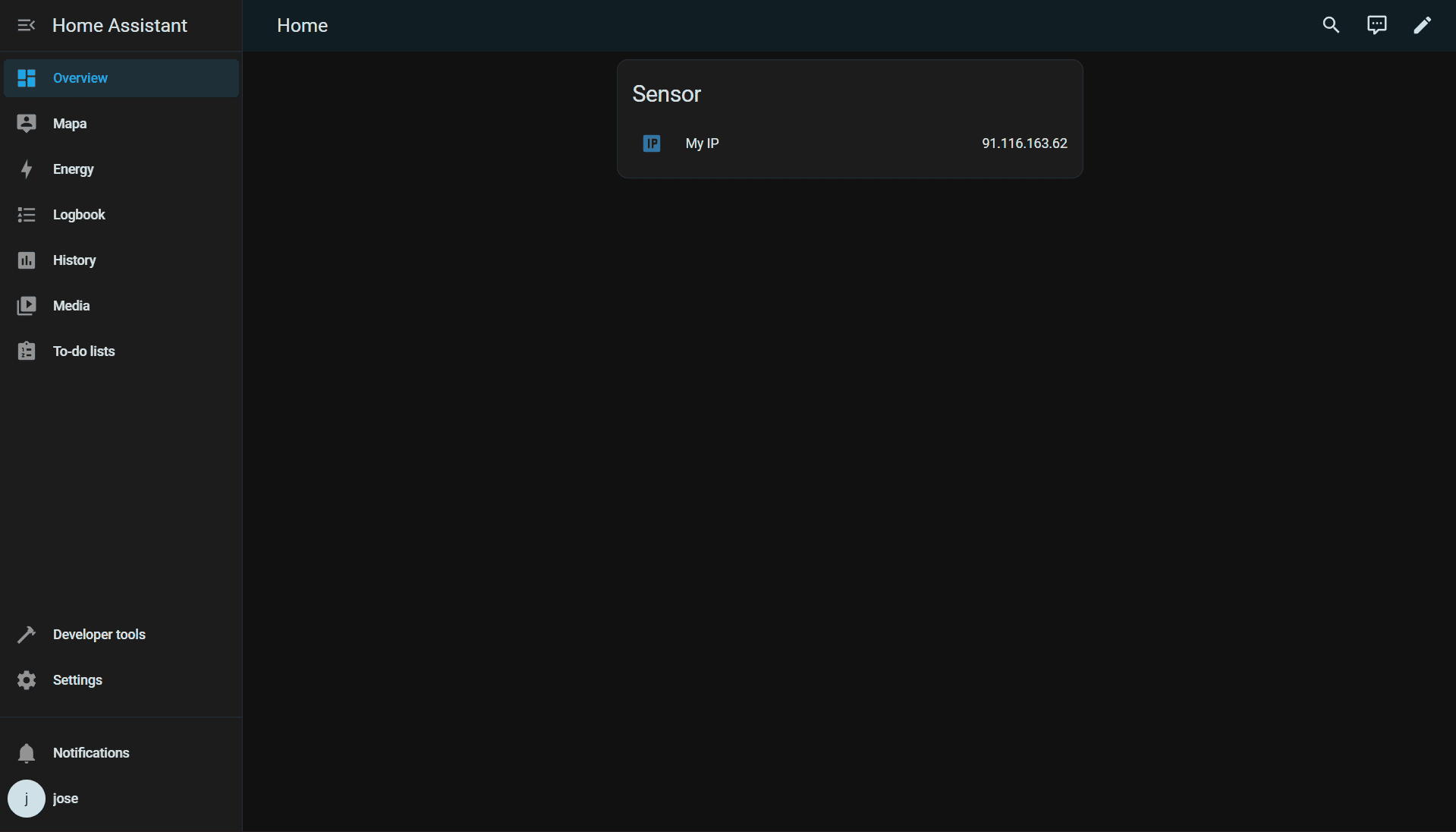 Screenshot of the integration in Home Assistant
